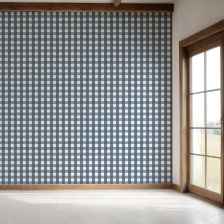 'Dublin Grid' Geometric Gingham Wallpaper (Slate Blue) - Image 7