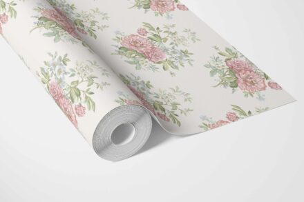 'Sarno' Floral Block Print Wallpaper (Cream/ Soft Pink/ Green/ Duck Egg Blue) - Image 3