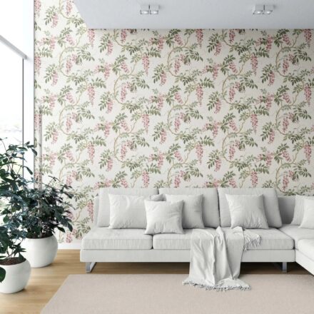 'Kamalini' Floral Vine/ Botanical Patterned Wallpaper (Cream/ Pink/ Green) - Image 6