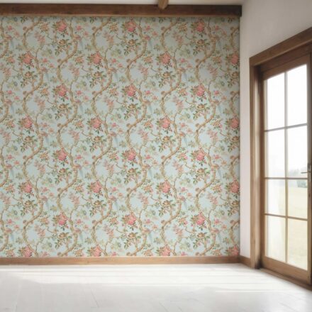 'Botanica' Floral/ Bird Print Chinoiserie Wallpaper (Blue/ Coral Pink/ Green) - Image 7