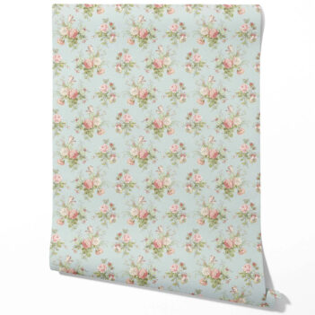 'Gales Point' Patterned Floral Block Print Wallpaper (Blue/ Pink/ Green)