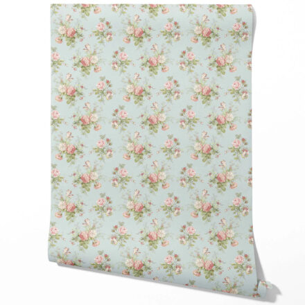 'Gales Point' Patterned Floral Block Print Wallpaper (Blue/ Pink/ Green)