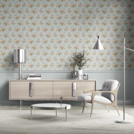 'Gales Point' Patterned Floral Block Print Wallpaper (Blue/ Pink/ Green) - Image 2