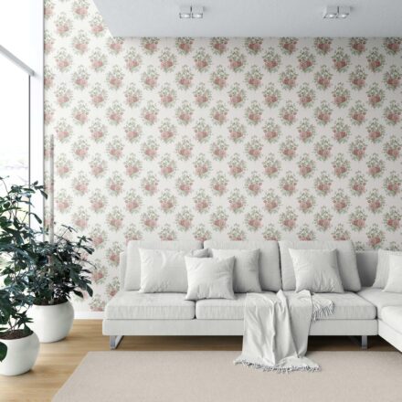 'Tuscan' Floral Block Print Wallpaper (Cream/ Red/ Leaf Green) - Image 6
