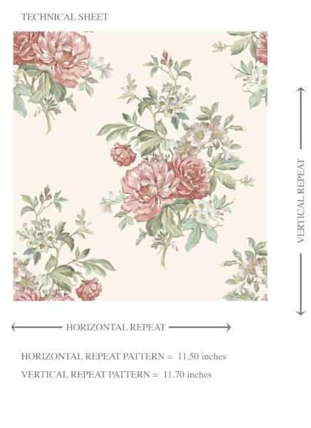 'Tuscan' Floral Block Print Wallpaper (Cream/ Red/ Leaf Green) - Image 8