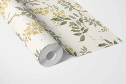 'Reverie' Floral Vine/ Botanical Patterned Wallpaper (Cream/ Yellow/ Green) - Image 3