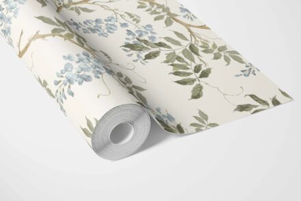 'Misty Bloom' Floral Vine/ Botanical Patterned Wallpaper (Cream/ Duck Egg Blue/ Green) - Image 3