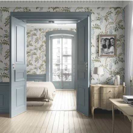 'Misty Bloom' Floral Vine/ Botanical Patterned Wallpaper (Cream/ Duck Egg Blue/ Green) - Image 4