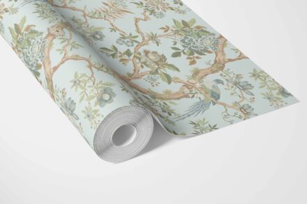 'Briarcliff' Floral/ Bird Print Chinoiserie Wallpaper (Duck Egg Blue/ Green/ Brown) - Image 3