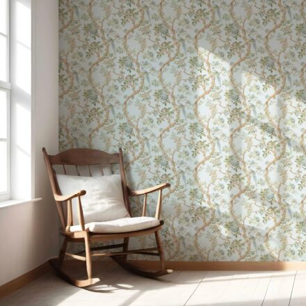 'Briarcliff' Floral/ Bird Print Chinoiserie Wallpaper (Duck Egg Blue/ Green/ Brown) - Image 5