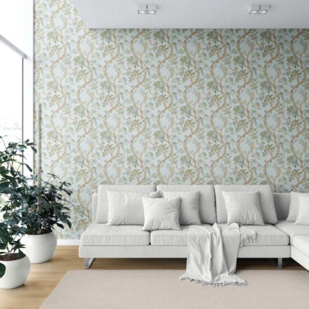'Briarcliff' Floral/ Bird Print Chinoiserie Wallpaper (Duck Egg Blue/ Green/ Brown) - Image 6