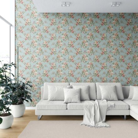 'Shahmina' English Floral Patterned Wallpaper (Blue/ Pink/ Green) - Image 6