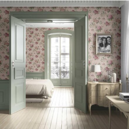 'Woodbell' Modern Floral Block Print Wallpaper (Pink/ Green) - Image 4