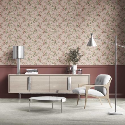 'Belvair' English Floral Patterned Wallpaper (Dusty Rose Pink/ Green) - Image 2
