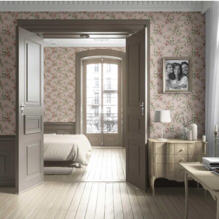 'Belvair' English Floral Patterned Wallpaper (Dusty Rose Pink/ Green) - Image 4