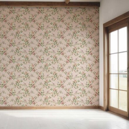 'Belvair' English Floral Patterned Wallpaper (Dusty Rose Pink/ Green) - Image 7