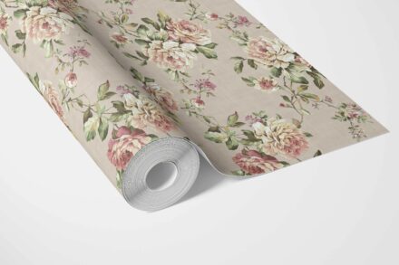 'Eltham' English Floral Patterned Wallpaper (Beige/ Warm Grey/ Pink/ Green) - Image 3