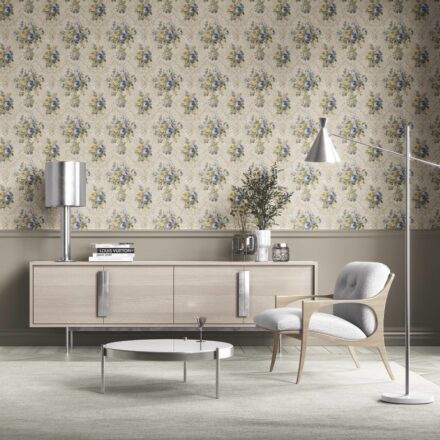 'Lacewing' Floral Damask Patterned Wallpaper (Beige/ Blue/ Yellow/ Green/ Taupe) - Image 2