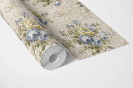 'Lacewing' Floral Damask Patterned Wallpaper (Beige/ Blue/ Yellow/ Green/ Taupe) - Image 3