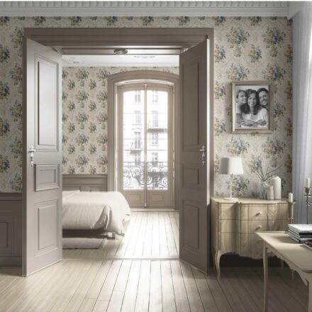 'Lacewing' Floral Damask Patterned Wallpaper (Beige/ Blue/ Yellow/ Green/ Taupe) - Image 4