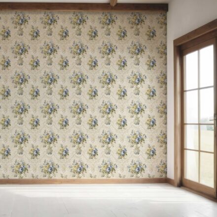 'Lacewing' Floral Damask Patterned Wallpaper (Beige/ Blue/ Yellow/ Green/ Taupe) - Image 7