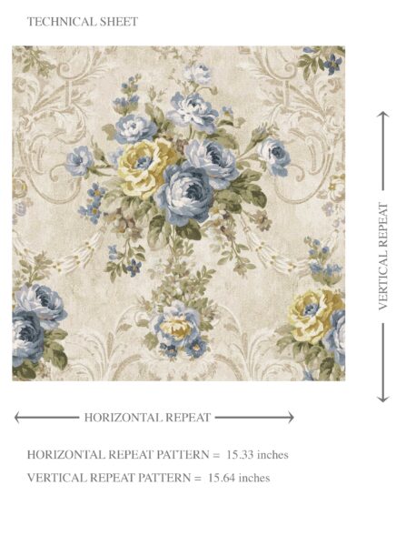 'Lacewing' Floral Damask Patterned Wallpaper (Beige/ Blue/ Yellow/ Green/ Taupe) - Image 8