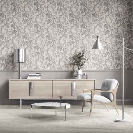'Wisterleigh' Floral Toile/ Bird Print Chinoiserie Wallpaper (Dove Grey/ Off-White) - Image 2