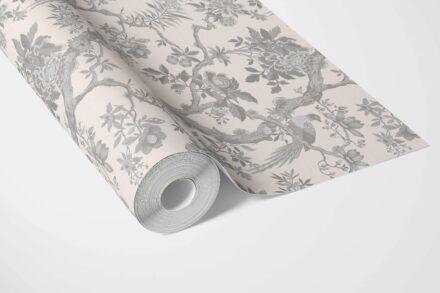 'Wisterleigh' Floral Toile/ Bird Print Chinoiserie Wallpaper (Dove Grey/ Off-White) - Image 3