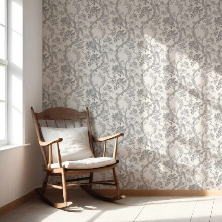 'Wisterleigh' Floral Toile/ Bird Print Chinoiserie Wallpaper (Dove Grey/ Off-White) - Image 5