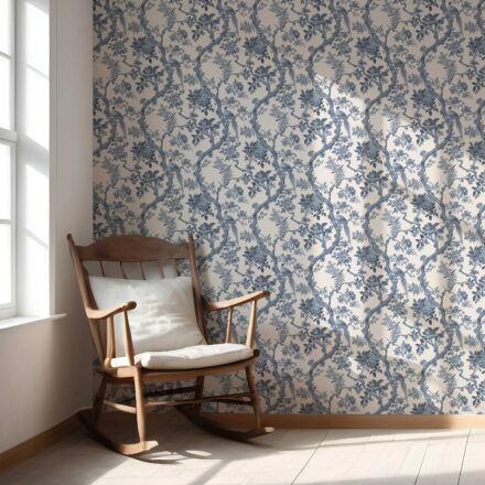'Interlude' Floral Toile/ Bird Print Chinoiserie Wallpaper (Navy Blue/ Off-White) - Image 5