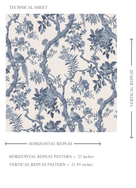 'Interlude' Floral Toile/ Bird Print Chinoiserie Wallpaper (Navy Blue/ Off-White) - Image 8