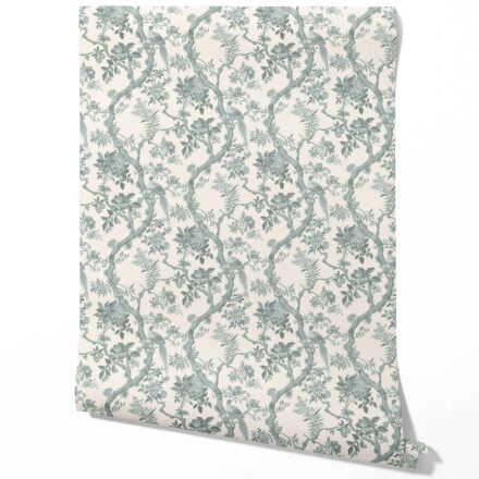 'Adrano' Floral Toile/ Bird Print Chinoiserie Wallpaper (Grey-Green)