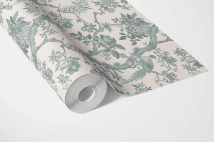 'Adrano' Floral Toile/ Bird Print Chinoiserie Wallpaper (Grey-Green) - Image 3