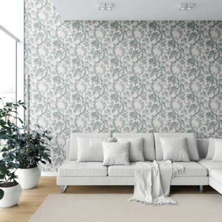 'Adrano' Floral Toile/ Bird Print Chinoiserie Wallpaper (Grey-Green) - Image 6