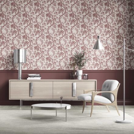 'Blooms Berry' Floral Toile/ Bird Print Chinoiserie Wallpaper (Brick Red/ Burgundy) - Image 2