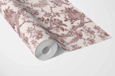 'Blooms Berry' Floral Toile/ Bird Print Chinoiserie Wallpaper (Brick Red/ Burgundy) - Image 3
