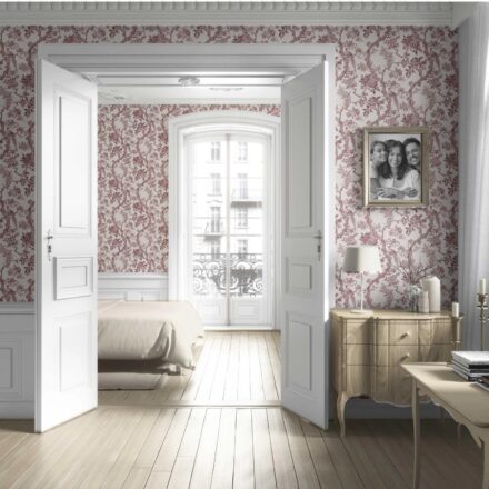 'Blooms Berry' Floral Toile/ Bird Print Chinoiserie Wallpaper (Brick Red/ Burgundy) - Image 4