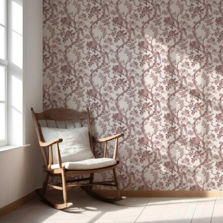 'Blooms Berry' Floral Toile/ Bird Print Chinoiserie Wallpaper (Brick Red/ Burgundy) - Image 5