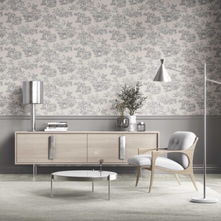 'Gypsy Pie' Toile de Jouy/ Nature Print Wallpaper (Dove Gray/ Off-White) - Image 2