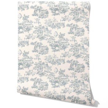 'Tasmania' Toile de Jouy/ Nature Print Wallpaper (Blue/ Gray/ Off-White)