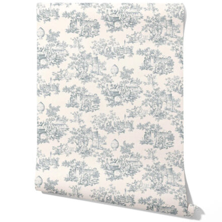 'Tasmania' Toile de Jouy/ Nature Print Wallpaper (Blue/ Gray/ Off-White)