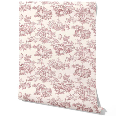 'Neverland' Toile de Jouy/ Nature Print Wallpaper (Pink/ Off-White)