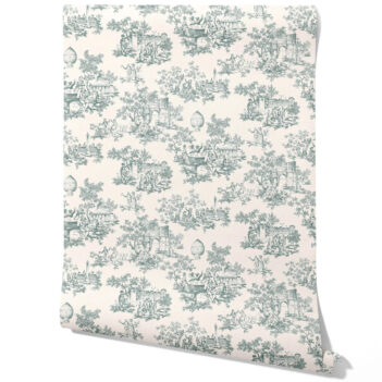 'Viterbo' Toile de Jouy/ Nature Print Wallpaper (Duck Egg Blue/ Off-White)
