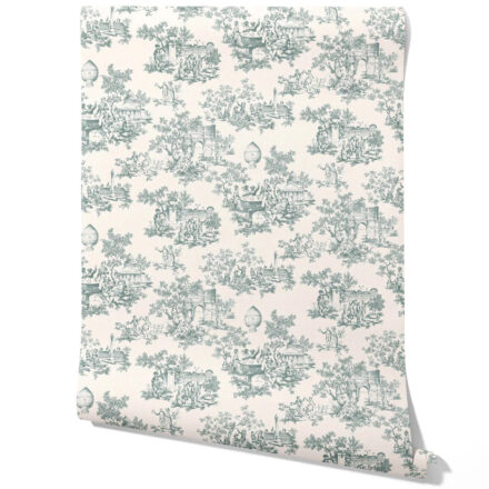 'Viterbo' Toile de Jouy/ Nature Print Wallpaper (Duck Egg Blue/ Off-White)