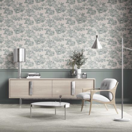 'Viterbo' Toile de Jouy/ Nature Print Wallpaper (Duck Egg Blue/ Off-White) - Image 2