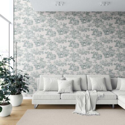 'Viterbo' Toile de Jouy/ Nature Print Wallpaper (Duck Egg Blue/ Off-White) - Image 6