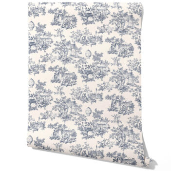 'Sky Petal' Toile de Jouy/ Nature Print Wallpaper (Navy Blue/ Off-White)