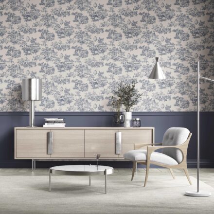 'Sky Petal' Toile de Jouy/ Nature Print Wallpaper (Navy Blue/ Off-White) - Image 2