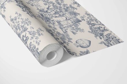 'Sky Petal' Toile de Jouy/ Nature Print Wallpaper (Navy Blue/ Off-White) - Image 3