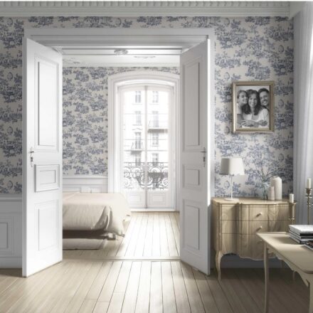 'Sky Petal' Toile de Jouy/ Nature Print Wallpaper (Navy Blue/ Off-White) - Image 4